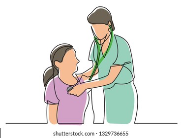 continuous line drawing of doctor examining patient