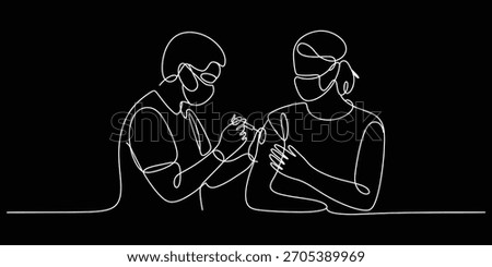 Continuous Line Drawing of Doctor Giving Patient a Vaccine Injection