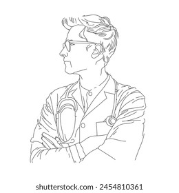 Continuous line drawing of doctor. One line of doctor. Simple drawing. Editable outline.