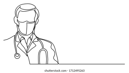 continuous line drawing of doctor portrait in protective mask