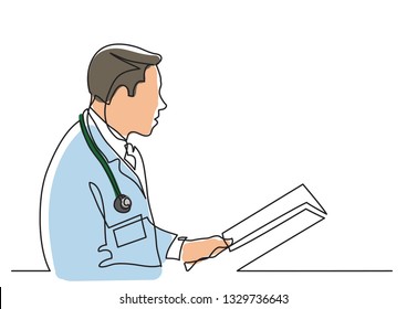 continuous line drawing of doctor reading papers