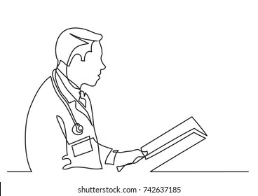 Continuous Line Drawing Doctor Reading Papers Stock Vector (Royalty ...