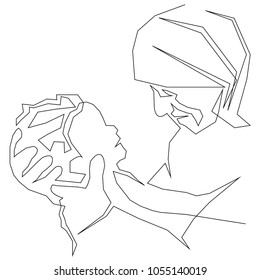 continuous line drawing of a doctor drawing a sick person vector illustration