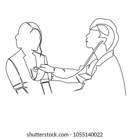 continuous line drawing of a doctor drawing a sick person vector illustration