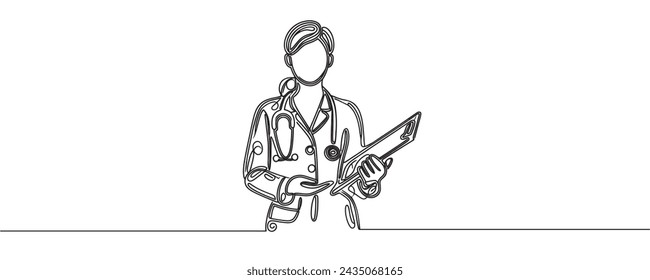 Continuous line drawing of doctor silhouette. Vector illustration