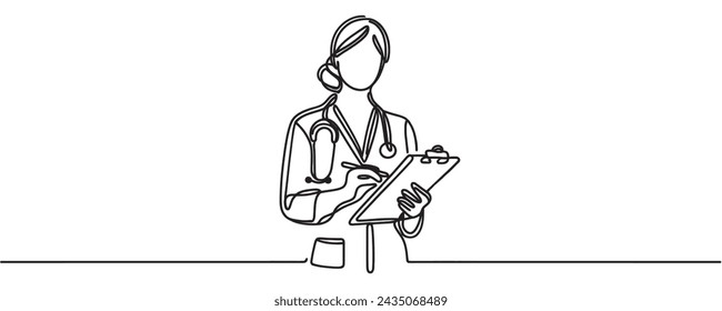 Continuous line drawing of doctor silhouette. Vector illustration