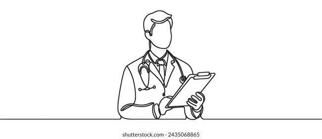 Dibujo de línea continua de silueta de doctor. Ilustración vectorial.