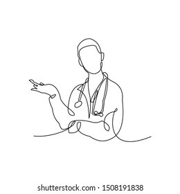 continuous line drawing of doctor with stethoscope