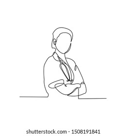 continuous line drawing of doctor with stethoscope