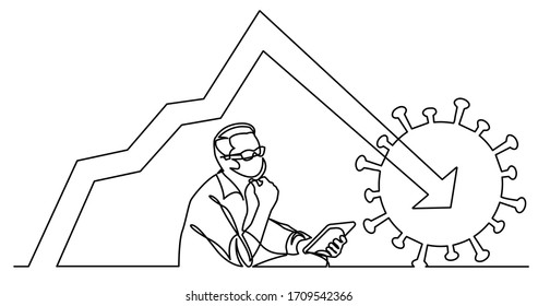 continuous line drawing of doctor thinking about how to decrease number of coronavirus cases