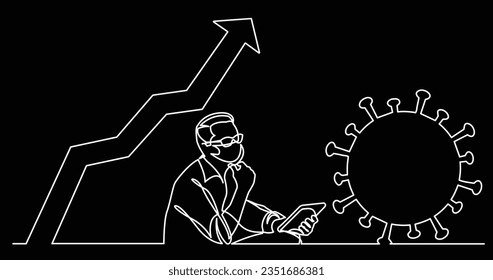 continuous line drawing of doctor worrying about growing number of coronavirus cases