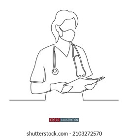 Durchgängige Linienzeichnung von Ärzten Silhouette. Krankenhausszene. Vorlage für Ihr Design funktioniert. Vektorgrafik.