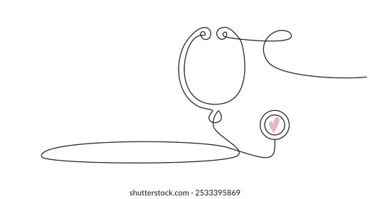 Continuous line drawing of doctor's stethoscope silhouette isolated on white background