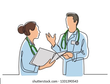 continuous line drawing of doctors talking