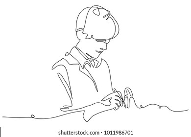 continuous line drawing of doctors are treating patients the dentist.