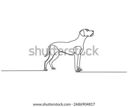 Continuous line drawing of dog animal. Single line illustration of cheerful dog animal. Adorable animal concept. Editable outline
