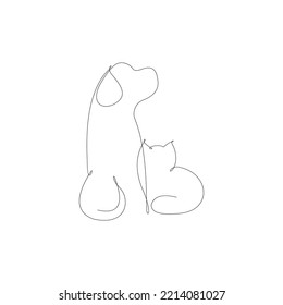 continuous line drawing of dog and cat