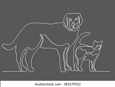 continuous line drawing of dog and cat