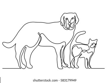 Continuous Line Drawing Of Dog And Cat