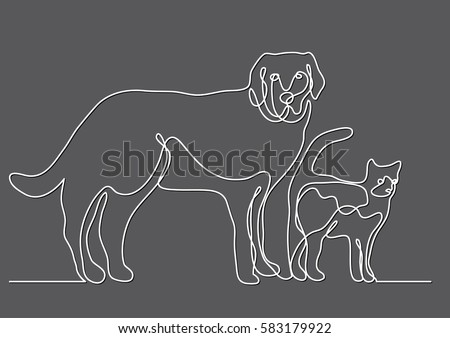 continuous line drawing of dog and cat