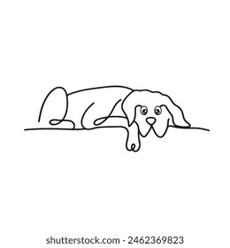 Continuous Line Drawing Dog isolated on white background. Creative sleeping dog line decoration.