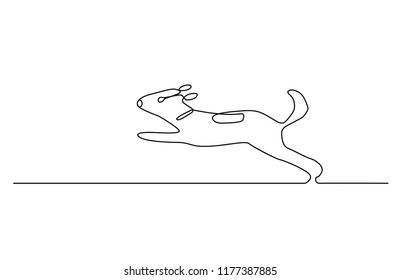 Continuous line drawing of dog in a jump