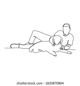 continuous line drawing of dog and men  communication,walking,running,vector