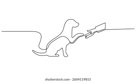 Continuous Line Drawing of a Dog Receiving a Treat