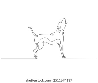 Desenho de linha contínua do cão. Ilustração em linha única de animal de cachorro. Conceito do dia internacional do cão. Estrutura de tópicos editável