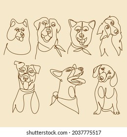 Continuous line drawing of dogs simple minimalism style vector illustration.