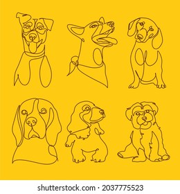 Dibujo continuo de línea de perros simple minimalismo estilo ilustración vectorial.