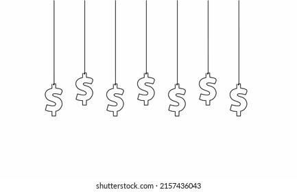 Continuous line drawing of dollar bill, money icon, business growth, object one line, single line art, vector illustration