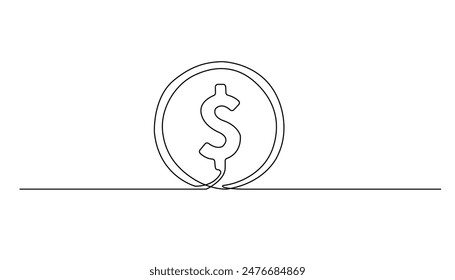 continuous line drawing of dollar coin icon.single line drawing of dollar coin.one line vector illustration.isolated white background