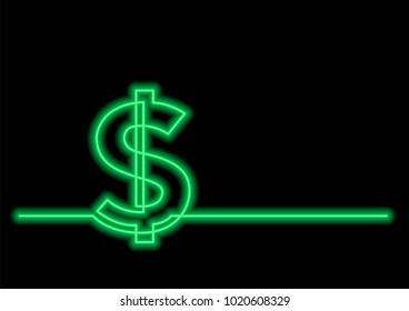 continuous line drawing of dollar sign with neon vector effect