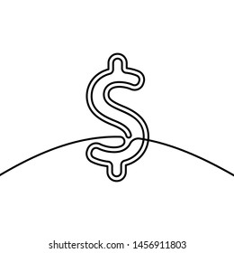 Continuous line drawing of dollar sign, Black and white vector minimalistic hand drawn illustration