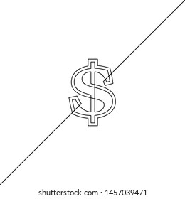 Kontinuierliche Zeilenzeichnung des Dollarzeichens, Schwarz-Weiß-Vektorgrafik
