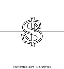 Continuous line drawing of dollar sign, Black and white vector minimalist illustration