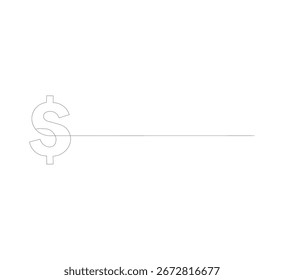 Continuous Line Drawing of Dollar Symbol - Minimalist One Line Art of USD Currency Icon - Simple Monoline Illustration of Money, Finance, Banking, Economy, and Investment Concept