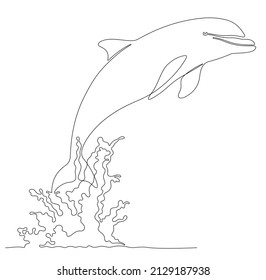 Continuous Line Drawing Of Dolphin Emerging From Sea Water