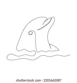 Stetige Zeichnung des Delfins mit dem Ozean. Minimalistische Kunst.