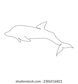 continuous line drawing of a dolphin on a white background. Vector illustration