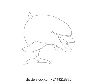 Dibujo en línea continua de delfín. Una línea de delfín. Concepto animal marino arte de línea continua. Esquema editable.

