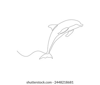 Continuous line drawing of dolphin. One line of dolphin. Marine animal concept continuous line art. Editable outline.

