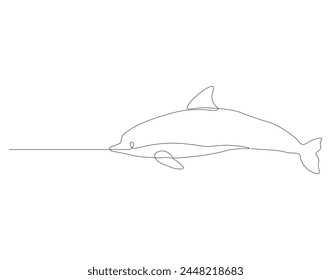 Continuous line drawing of dolphin. One line of dolphin. Marine animal concept continuous line art. Editable outline.

