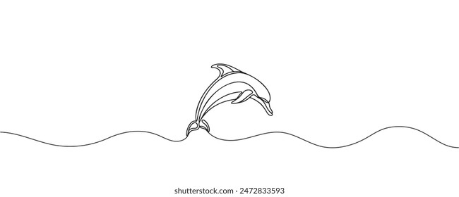 Dibujo en línea continua de un delfín. Una línea de delfines. Ilustración vectorial