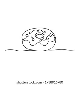 Continuous line drawing. Donut. Black isolated on white background. Hand drawn vector illustration. 