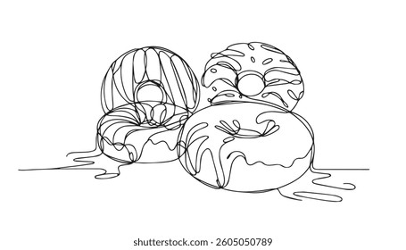 Continuous Line Drawing of Donut Icon. Hand Drawn Symbol Vector Illustration.
