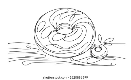 Continuous line drawing of donut. One line donut drawing. One line bakery concept. Single line vector illustration