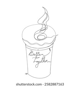 continuous line drawing donuts and coffee