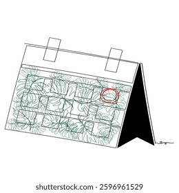continuous line drawing doodle Calendar icon. Simple vector illustration